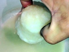 Playing with my frozen cum