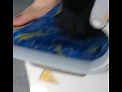 Candid girl in the train whit pink toes and faceshot