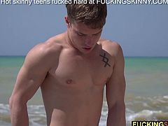 Skinny Teen fucked tender on the beach