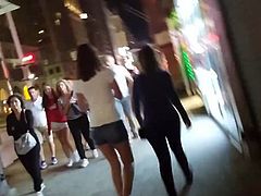 Night walk in short shorts nice legs