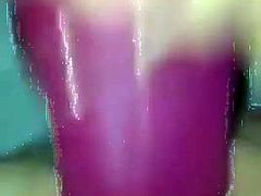 Purple dildo, clit clip and hiss piss