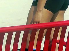 Public ejaculation watching Latina at beach (Pt. 1 of 3)
