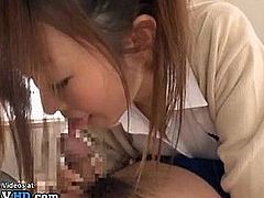 Japanese schoolgirl fucks boyfriend at home