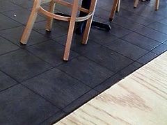Candid Woman in Sandals waiting for her order feet face