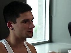 Muscle homosexual anal sex with spunk fountain