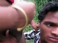 Desi Indian sucks outdoor cock face cum