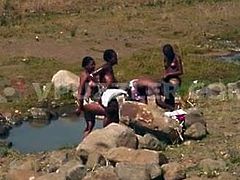 Zulu Girls Bathing in Pond.