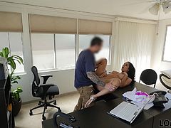 The busty brunette offered him her pussy as a pledge and he was not even surprised. On the contrary, the loan agent first gently licked it with his tongue and then pushed his dick inside, to check it... Join and enjoy the best scenes starring fake horny loan agent!