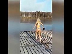 naked lingerie girl oops falls in the lake