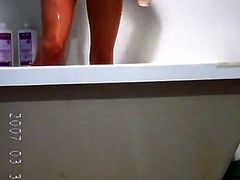 Brunette milf shower spreading legs for spycam