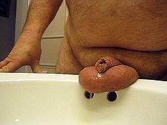 Old Man Dildo in ass and piss in sink