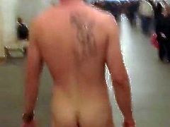 Exhibition Guy Walking Naked in the train station