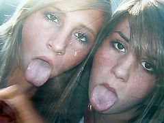 Cumtribute on two slutty faces