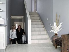 OLD4K. Old businessman and busty blonde arrive at home to...