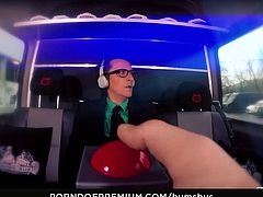 BUMS BUS - German babe Mini Hotcore gives blowjob & enjoys hot fuck in the backseat