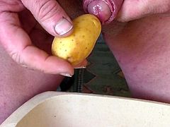 Piss with potato in foreskin