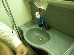 Jerking off in Airplane Bathroom and Cum