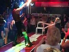 Girls fucked on a party by strippers