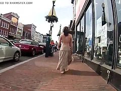 Girl Walking Topless Around Town