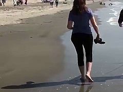 Sister in law barefoot on the beach