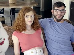 Redhead Step-sister Abby Rains takes Step-Brother's Cock