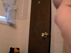 Fat daddy jerks dick in shower and cums hard