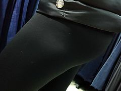 Curvy juicy ass saleswoman in tight lycra pants