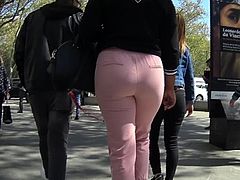 Sexy Ass Ebony MILF In Pink Jogging Pants With VPL