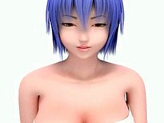 Blue haired hentai cutie shows assets in tight body suit