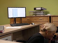 Loan4k. Blonde hottie with pigtail is owned by loan manager