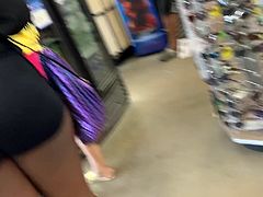 Thick big  jiggly ebony booty in booty shorts