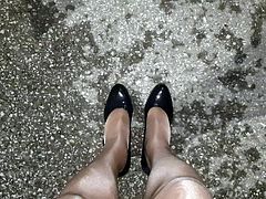 Shiny Pantyhose Walk