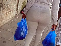 Candid HUGE Booty - Tight Grey Leggings - Big Round Ass VPL