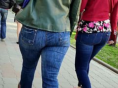 Juicy hips milfs shaking in tight jeans 2