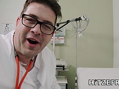 Sexy German MILF with big tits went to her doctor for a check up but ended up getting a lot more than that! He inspected her fuck hole then penetrated her with his big, meaty cock!