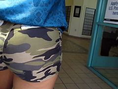 Tight Ebony booty in camo short shorts