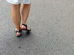 women walking in a white seetrough dress black thong PART3