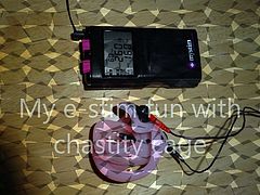 estm e-stim electro cum load milking with chastity cage