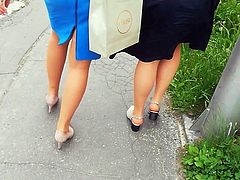 Candid Two Milf Walking on the Street City