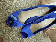 Cumming on Carvela Gabbi blue satin peeptoe heels