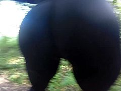 wet yoga pants outdoor bubble butt running and teasing