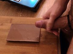 Massive cum on chocolate bar