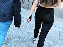 Girl with transparent leggings showing her thong