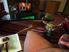 Jerking off in Vegas in front of a fireplace watching porn.