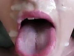 Trans Girl Self Facial - Creamy Cum Goes In Her Mouth