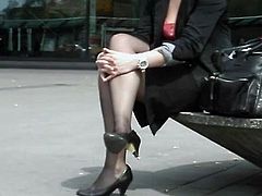 Black Pantyhose Legs On Smoking Break 2