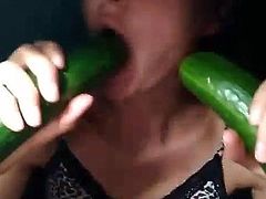 Hungarian girl suck two cucumbers Ildiko Gyorkei part3.