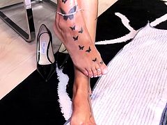 Footjob with german big tits tattoo amateur femdom Milf