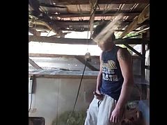 Twink wanking off in the shed