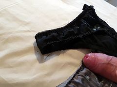 Letting another man rub precum on my gfs satin thongs